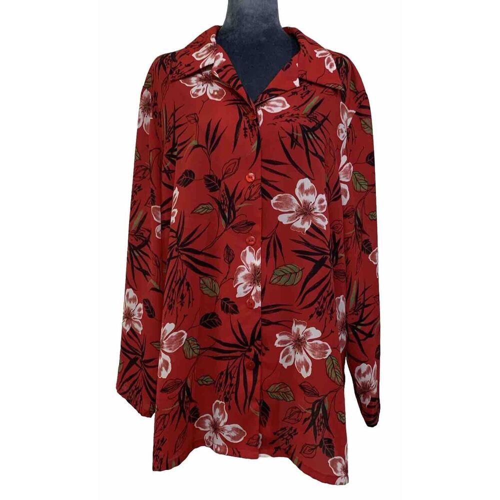 Vintage Pendleton Button Down Red Hawaiian Vibes 2X Lightweight Blouse Flowy